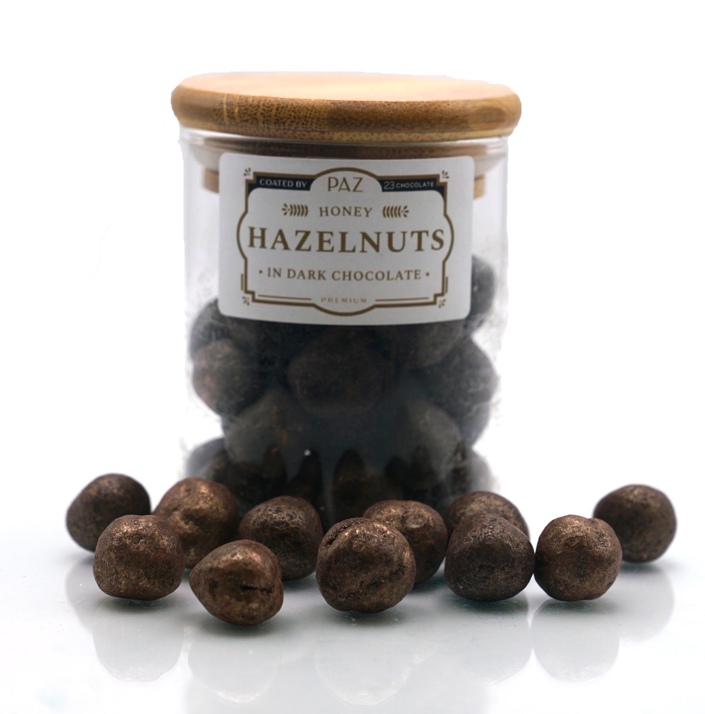 Honey Hazelnuts in Dark Chocolate Glass Jar