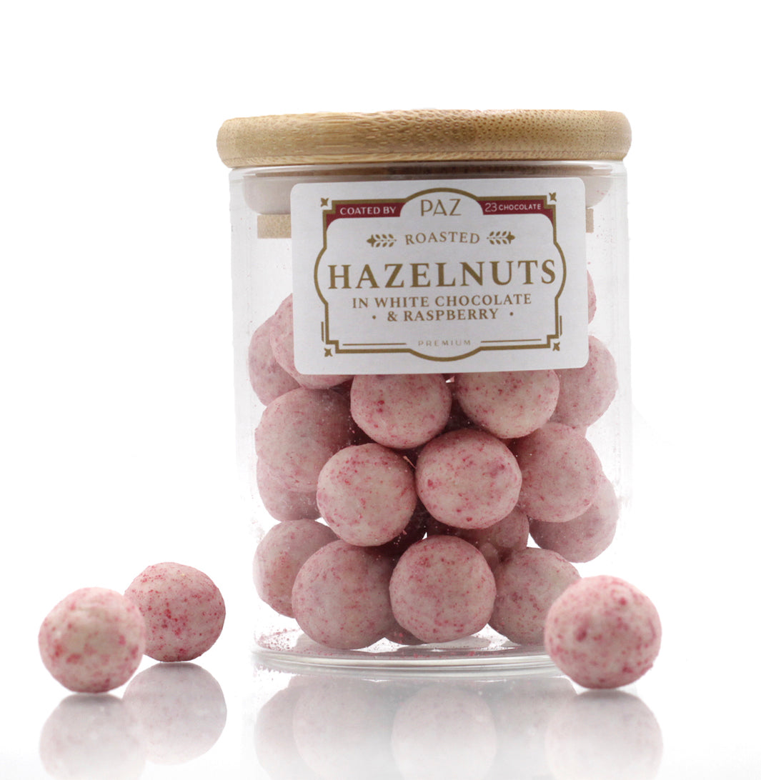 Hazelnuts in White Chocolate & Raspberry